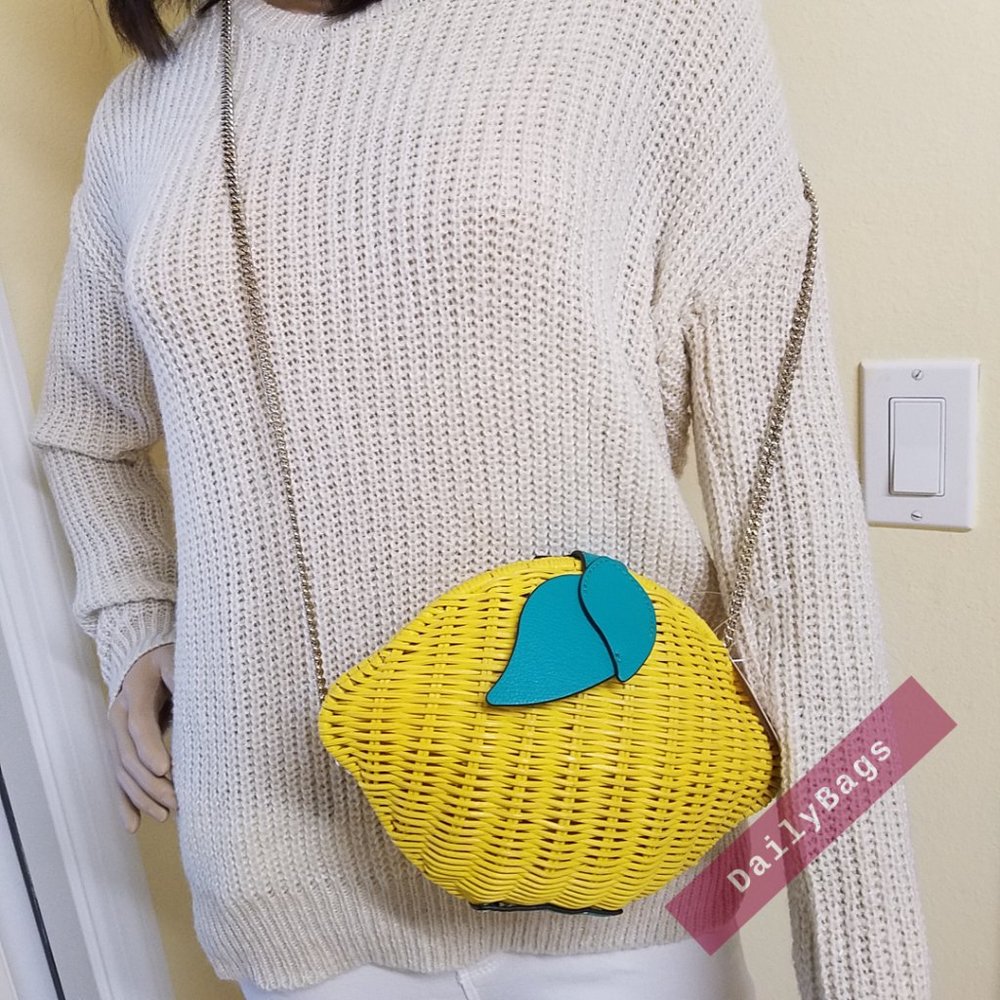 NWT KATE SPADE LEMON CROSSBODY WICKER YELLOW MULTI PICNIC PERFECT WKRU6833 - Picture 8 of 10